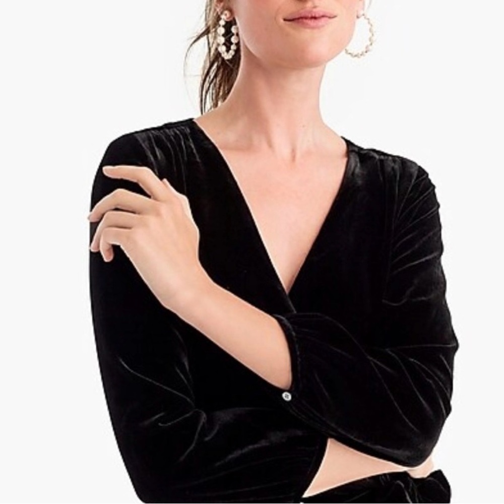 J. Crew Black Velvet Wrap Knee Length Long Sleeve Dress Style K0145 Women’s 6 - Picture 2 of 6